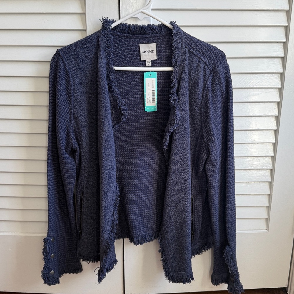 NIC+ZOE Women's Navy Frayed Cardigan